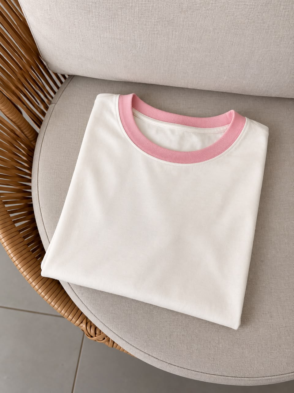 CAMISETA BÁSICA CUELLO ROSA
